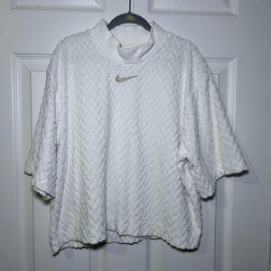 Nike Sweatshirt Women's XS White Herringbone Mock Neck Short Sleeve Terry Logo